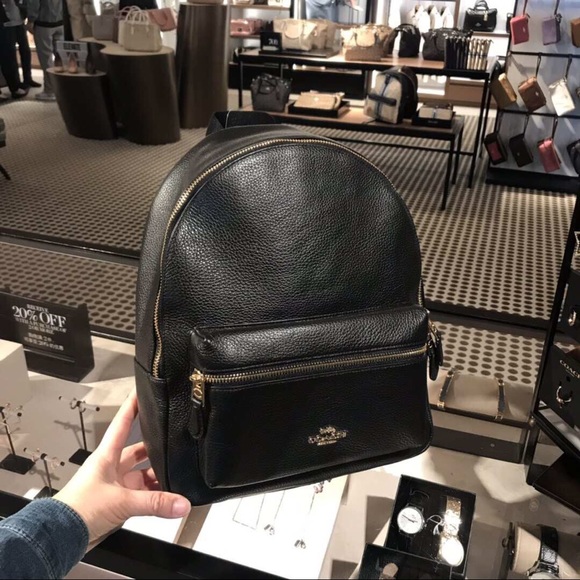 Coach Bags Coach Medium Charlie Backpack Black Pebble Leather